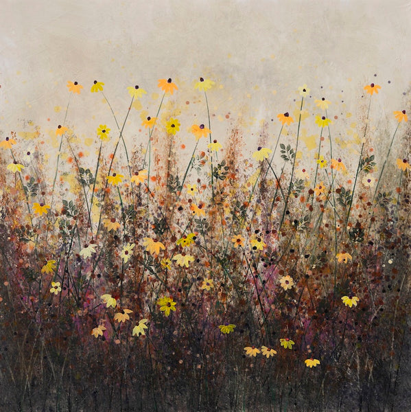  Impressionist painting of a field of wildflowers by artist Fernando Garcia featuring a warm, muted color palette 