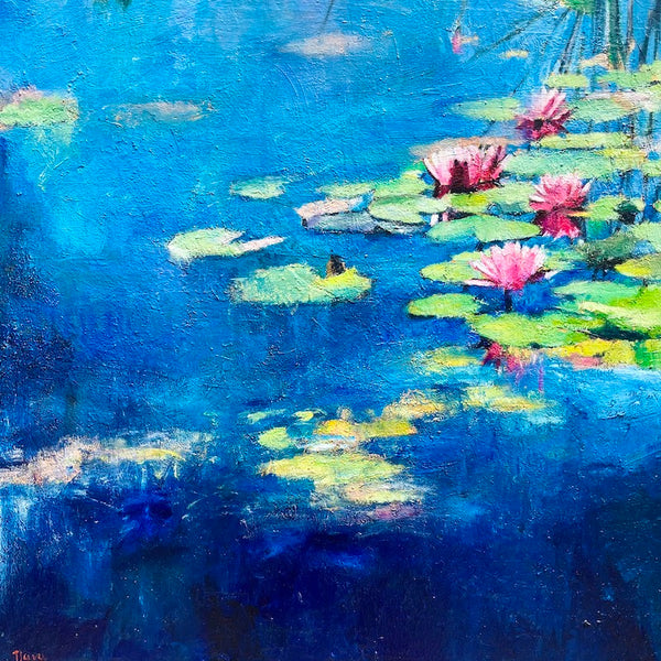  Impressionist painting of a pond with waterlilies by artist Nava Lundy 