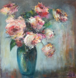 Original art for sale at UGallery.com | Dreamy Floral by Elif Burduroglu | $625 | oil painting | 12' h x 12' w | thumbnail 1