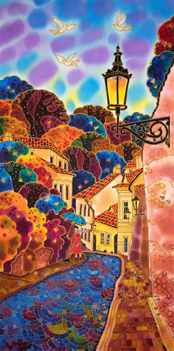 Blue Umbrella. Street in Prague. by Yelena Sidorova |  Artwork Main Image 