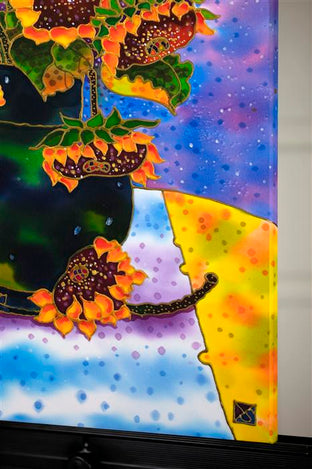 Sunflowers in Green Vase by Yelena Sidorova |  Side View of Artwork 
