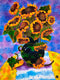 Original art for sale at UGallery.com | Sunflowers in Green Vase by Yelena Sidorova | $600 | mixed media artwork | 24' h x 18' w | thumbnail 1
