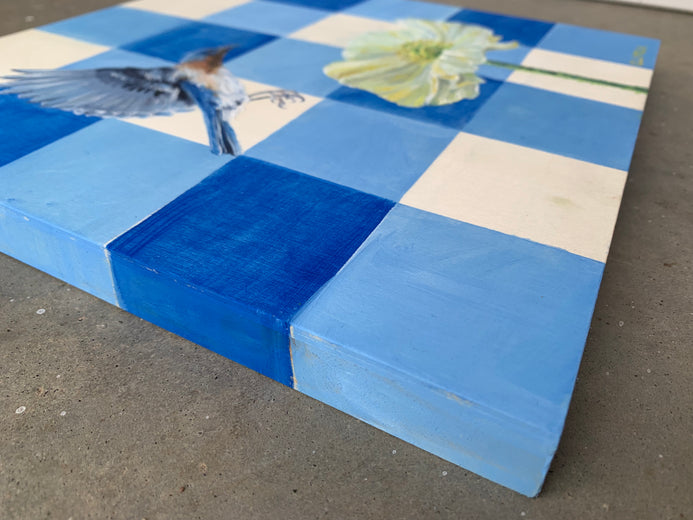 Bluebird and Icelandic Poppy by Alana Clumeck |  Side View of Artwork 