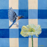 Original art for sale at UGallery.com | Bluebird and Icelandic Poppy by Alana Clumeck | $275 | oil painting | 10' h x 10' w | thumbnail 1