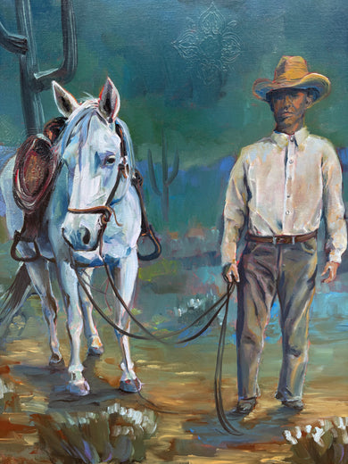 Lone Cowboy by Alana Clumeck |   Closeup View of Artwork 
