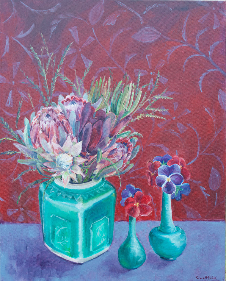 Protea & Pansies by Alana Clumeck |  Artwork Main Image 