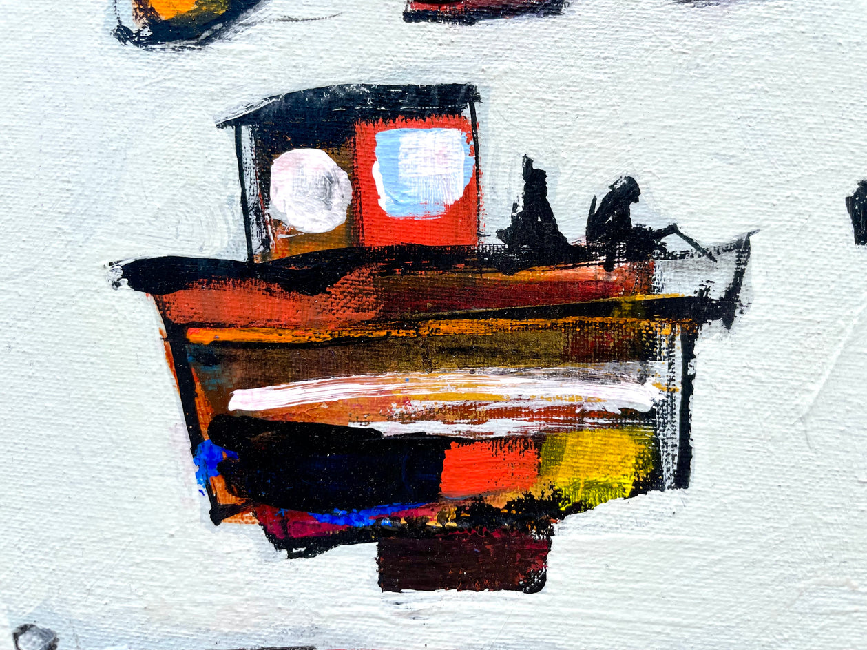 Small Boats, Big Stories by Allen Wittert |  Closeup View of Artwork 