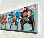 Original art for sale at UGallery.com | Bots Don’t Need Swimsuits by Allen Wittert | $800 | acrylic painting | 8' h x 23.5' w | thumbnail 2