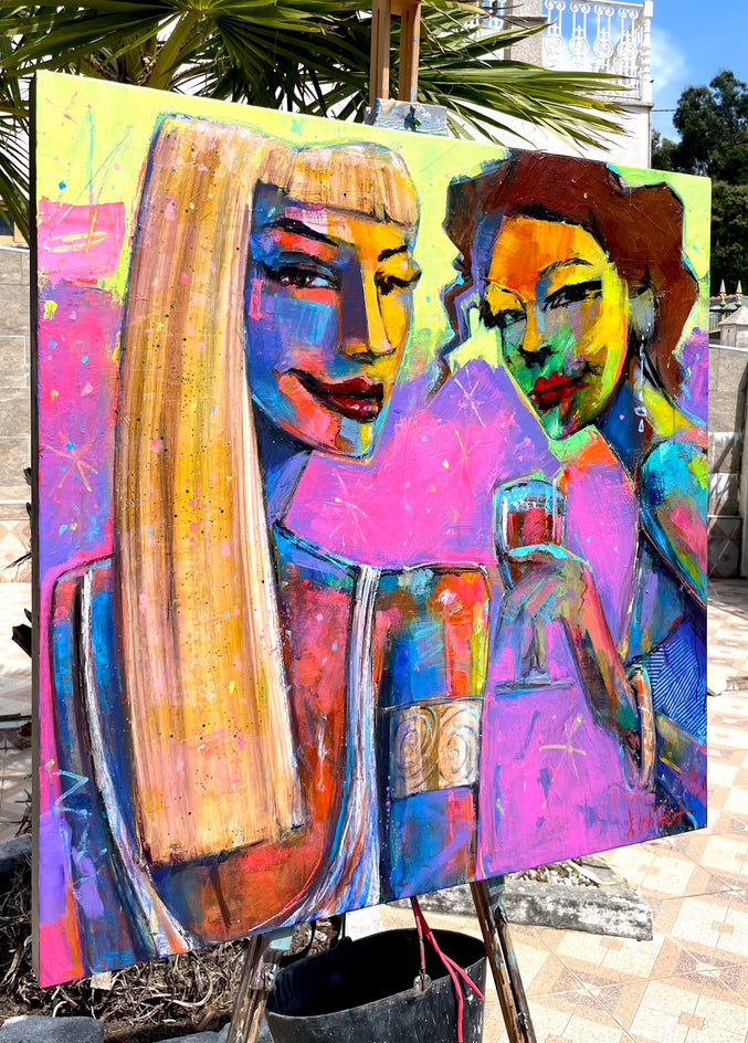 Nightclub Gossip by Allen Wittert |  Side View of Artwork 