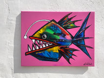 Original art for sale at UGallery.com | Eric the Anglerfish by Allen Wittert | $1,300 | acrylic painting | 18' h x 24' w | thumbnail 3