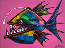 Original art for sale at UGallery.com | Eric the Anglerfish by Allen Wittert | $1,300 | acrylic painting | 18' h x 24' w | thumbnail 1