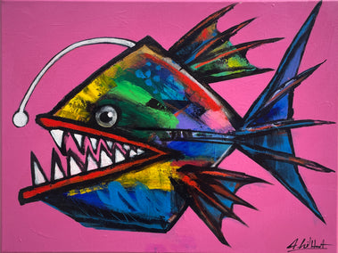 acrylic painting by Allen Wittert titled Eric the Anglerfish