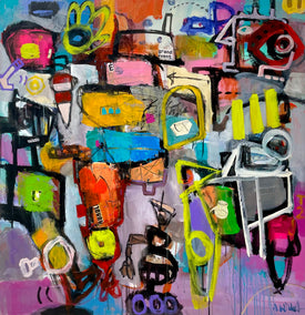 acrylic painting by Allen Wittert titled First Day Designing at Boston Dynamics