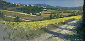 Original art for sale at UGallery.com | Morning Sunshine, Towards Cavallano by Andrew Hird | $1,200 | oil painting | 8' h x 15.75' w