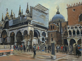 Original art for sale at UGallery.com | Morning Traffic, Piazzetta San Marco by Andrew Hird | $1,350 | oil painting | 11.75' h x 15.75' w