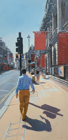 Original art for sale at UGallery.com | Orange Trousers, Piccadilly by Andrew Hird | $2,100 | oil painting | 23.5' h x 11.75' w