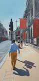 Original art for sale at UGallery.com | Orange Trousers, Piccadilly by Andrew Hird | $2,100 | oil painting | 23.5' h x 11.75' w | thumbnail 1