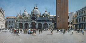 Original art for sale at UGallery.com | Piazza San Marco, Morning Light by Andrew Hird | $3,150 | oil painting | 16' h x 31.5' w