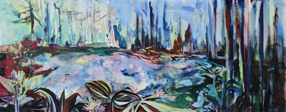Original art for sale at UGallery.com | Forest Bathing in Blue by Arden Rose | $1,100 | acrylic painting | 16' h x 40' w | thumbnail 1