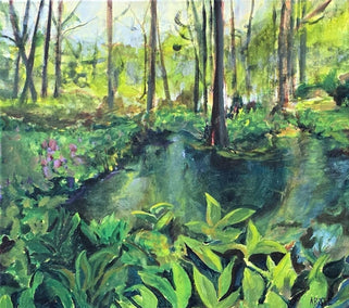 acrylic painting by Arden Rose titled Forest Bathing in Green