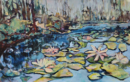 Original art for sale at UGallery.com | Lilies in Bloom by Arden Rose | $2,250 | acrylic painting | 30' h x 48' w | thumbnail 1
