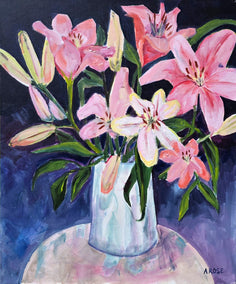 acrylic painting by Arden Rose titled Table Lilies