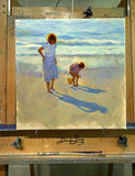 Original art for sale at UGallery.com | Beachcombers by Aruna Rao | $2,000 | oil painting | 20' h x 20' w | thumbnail 3