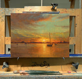 Original art for sale at UGallery.com | Harbor Glow by Aruna Rao | $725 | oil painting | 12' h x 16' w | thumbnail 3