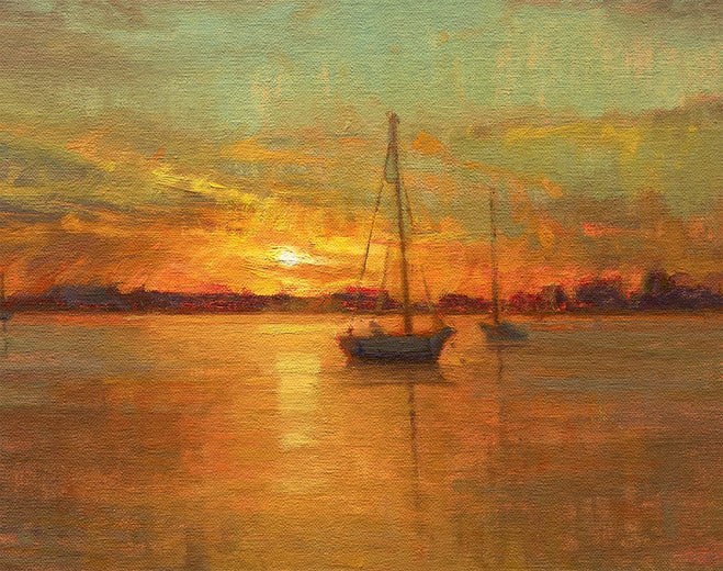 Harbor Glow by Aruna Rao |   Closeup View of Artwork 