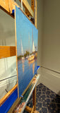 Original art for sale at UGallery.com | Harbor Reflections by Aruna Rao | $850 | oil painting | 18' h x 14' w | thumbnail 2