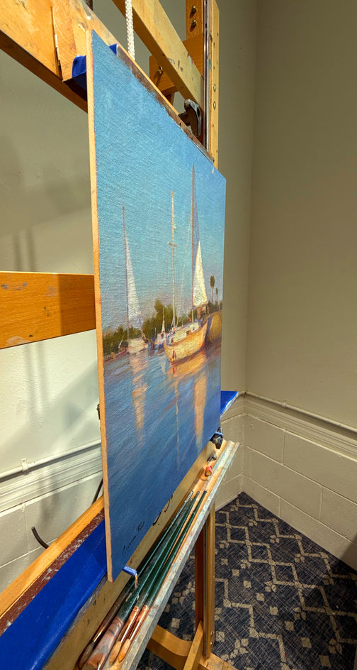 Harbor Reflections by Aruna Rao |  Side View of Artwork 