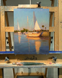 Original art for sale at UGallery.com | Harbor Reflections by Aruna Rao | $850 | oil painting | 18' h x 14' w | thumbnail 3