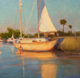 Original art for sale at UGallery.com | Harbor Reflections by Aruna Rao | $850 | oil painting | 18' h x 14' w | thumbnail 4