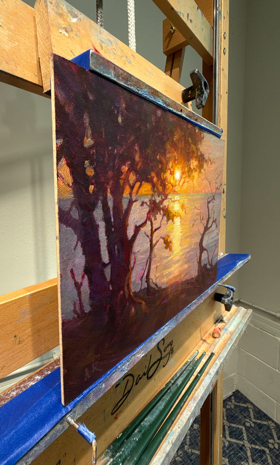 Silhouettes by Dawn’s Golden Light by Aruna Rao |  Side View of Artwork 