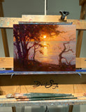 Original art for sale at UGallery.com | Silhouettes by Dawn’s Golden Light by Aruna Rao | $600 | oil painting | 9' h x 12' w | thumbnail 3