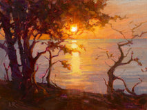 Original art for sale at UGallery.com | Silhouettes by Dawn’s Golden Light by Aruna Rao | $600 | oil painting | 9' h x 12' w | thumbnail 1