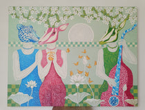 Original art for sale at UGallery.com | Admiring by Arvind Kumar Dubey | $7,050 | acrylic painting | 42' h x 54' w | thumbnail 3