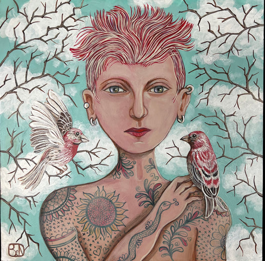 House Finches and Branches by Johansen Newman |  Artwork Main Image 