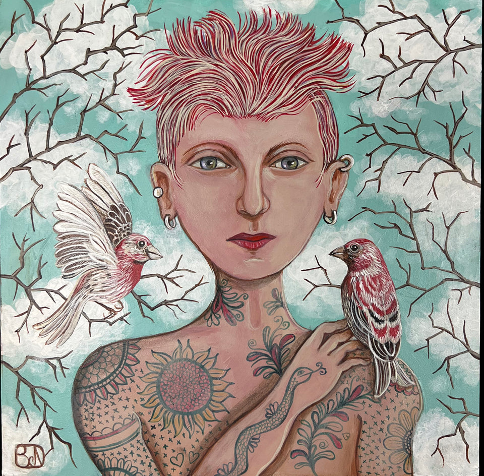 House Finches and Branches by Johansen Newman |  Artwork Main Image 