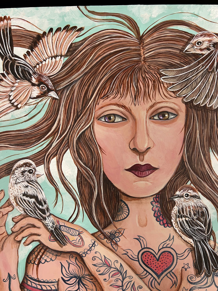 House Sparrows About by Johansen Newman |  Closeup View of Artwork 