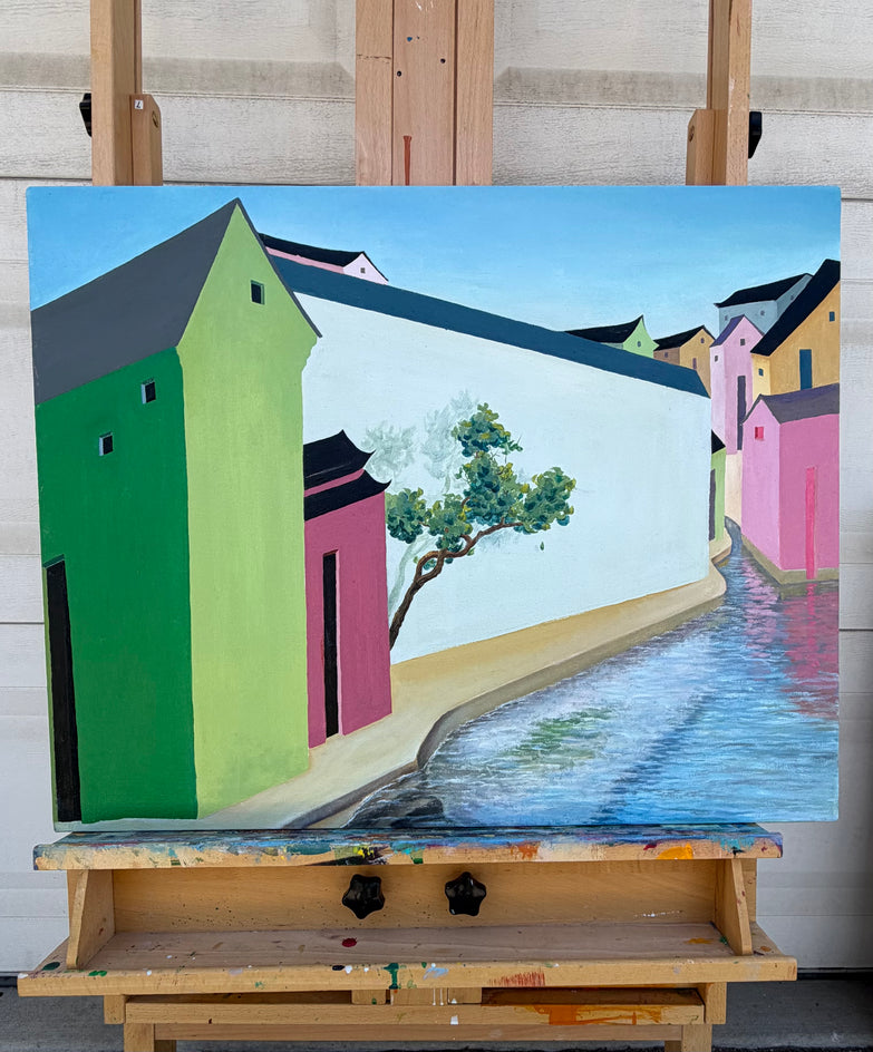 Ancient Town with Waterway by Benjamin Xu |  Context View of Artwork 