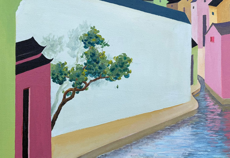 Ancient Town with Waterway by Benjamin Xu |   Closeup View of Artwork 