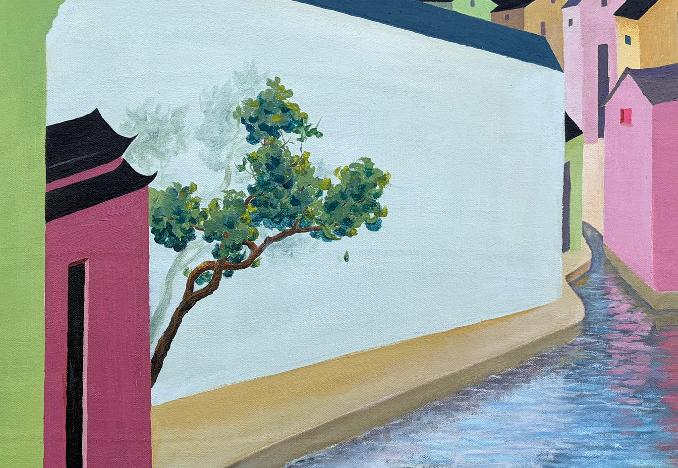 Ancient Town with Waterway by Benjamin Xu |  Closeup View of Artwork 