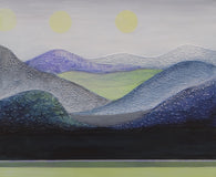 Original art for sale at UGallery.com | Moons over Mountains by Brit J Oie | $850 | mixed media artwork | 20' h x 24' w | thumbnail 1