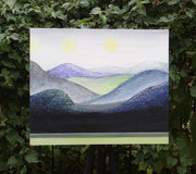 Original art for sale at UGallery.com | Moons over Mountains by Brit J Oie | $850 | mixed media artwork | 20' h x 24' w | thumbnail 3