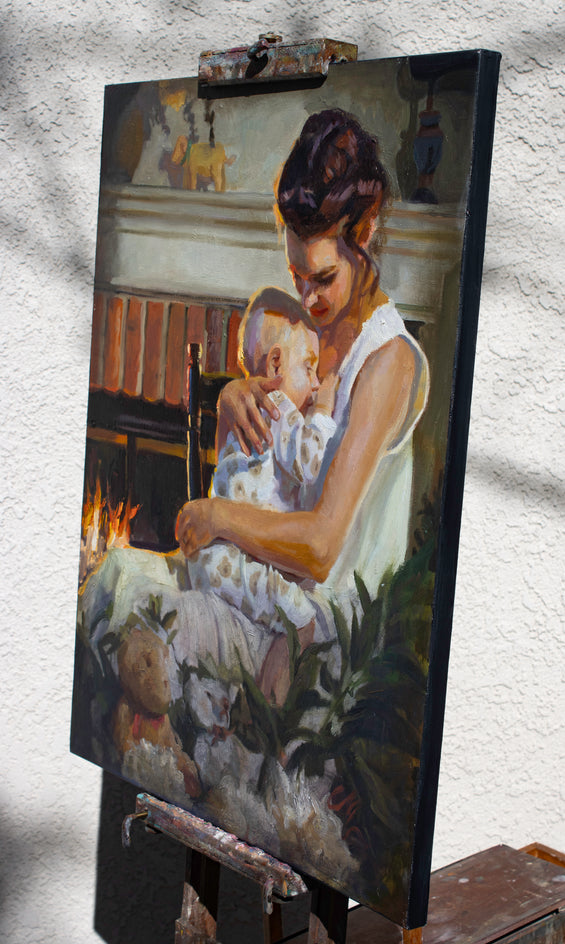 By the Fireside by C M Cooper |  Side View of Artwork 