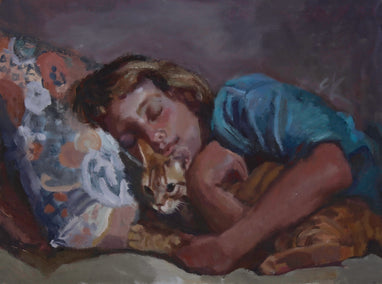 oil painting by C M Cooper titled Kitty Comfort