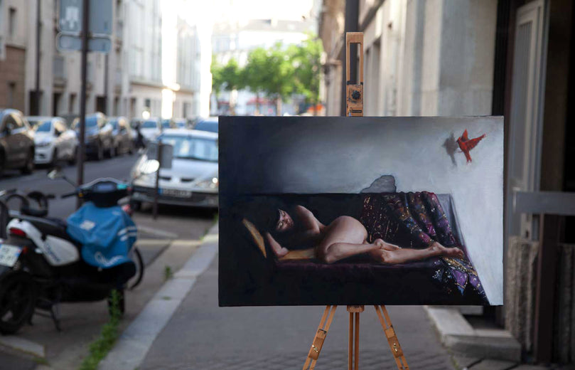 Woman with Cardinal by John Kelly |  Context View of Artwork 