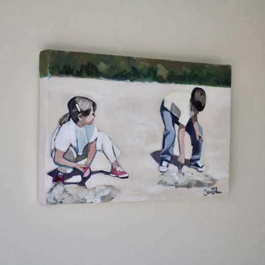Exploring at the Beach by Carey Parks |  Side View of Artwork 