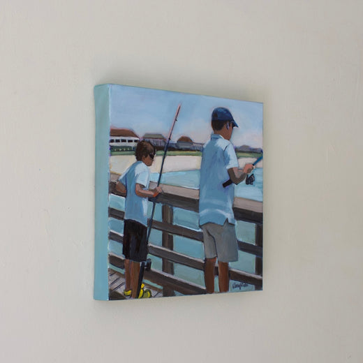 Fishing off the Pier by Carey Parks |  Side View of Artwork 